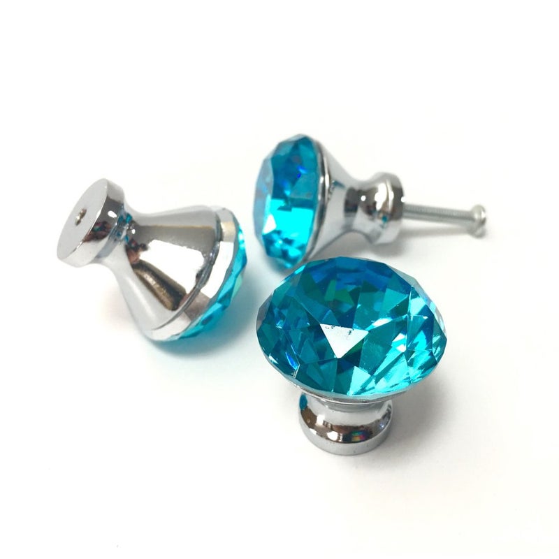 ANJUU 10 Pcs 30mm Silver Plated Base Diamond Shape Crystal Glass Cabinet Knob Drawer Knob Pull Handle Used for Kitchen, Dresser, Door, Cupboard (Azure) - Image 4